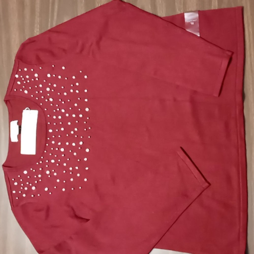 Liz Claiborne Burgundy Long Sleeve Blouse w Bead Embellishments XL NWT